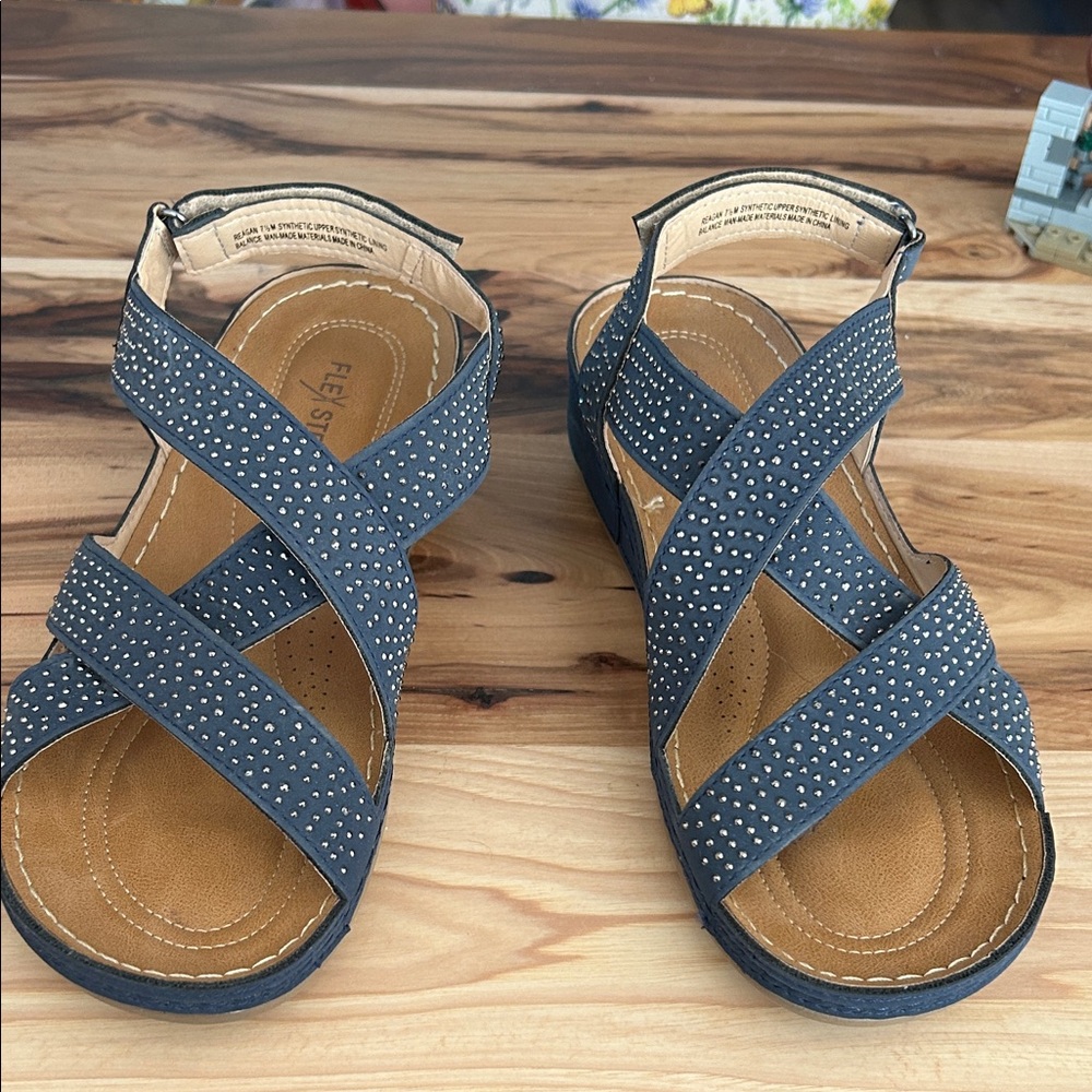Blue Strappy Sandals with Studded Design